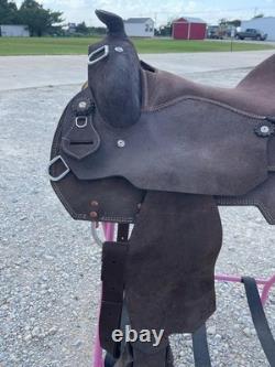 Adult Western Roughout Leather Work Saddle Comfort Ride 15/16/17 Inch