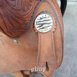 Alamo Saddlery Western Barrel 15 Saddle Zebra Hair-On Seat Tooled Conchos