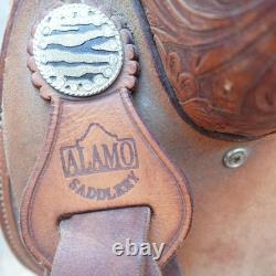 Alamo Saddlery Western Barrel 15 Saddle Zebra Hair-On Seat Tooled Conchos