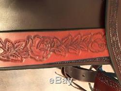 Allegany Mountain Trail Saddle Custom Tooled Chestnut/brown 16.5 Seat Draft