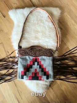 American Darling Western Santa Fe Leather & Wool Fringe Crossbody Saddle Bag