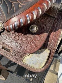 American Western Saddle 15 #1548 Silver accents Saddle Blanket Pad Girth Belts
