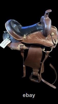 Amish Made 17 Western Leather Horse Saddle Brown Black Seat Conchos Stirrups