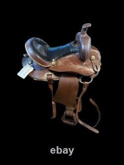 Amish Made 17 Western Leather Horse Saddle Brown Black Seat Conchos Stirrups