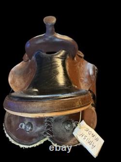 Amish Made 17 Western Leather Horse Saddle Brown Black Seat Conchos Stirrups