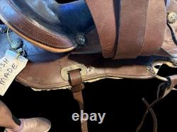 Amish Made 17 Western Leather Horse Saddle Brown Black Seat Conchos Stirrups