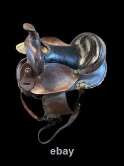 Amish Made 17 Western Leather Horse Saddle Brown Black Seat Conchos Stirrups
