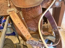 Ammerman Brown Leather Traditional Western Barrel Racing Saddle