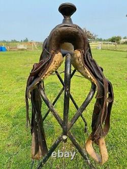 Antique F. J. Breganzer high back loop seat A fork Western saddle