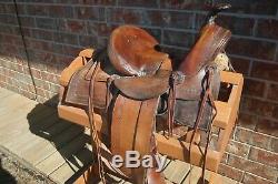 Antique Fred Mueller Half-Seat Western Saddle with Cheyenne Roll Cantle