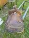 Antique High-back Western Cowboy Saddle Tooled Leather Brass Horn Ranch