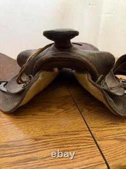Antique Leather 16 inch Western Saddle Hand Tooled Barrel Trail Saddle