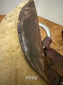 Antique Leather 16 inch Western Saddle Hand Tooled Barrel Trail Saddle