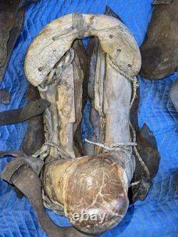 Antique Mexican Charro Saddle Tree With Original Pieces Of Leather & Stirrups