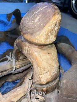 Antique Mexican Charro Saddle Tree With Original Pieces Of Leather & Stirrups