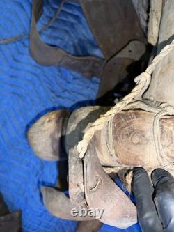 Antique Mexican Charro Saddle Tree With Original Pieces Of Leather & Stirrups