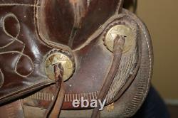 Antique Ornate Vintage Tooled Leather Horse Saddle Cowboy Western Decor