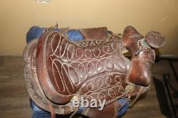 Antique Ornate Vintage Tooled Leather Horse Saddle Cowboy Western Decor