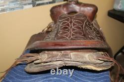 Antique Ornate Vintage Tooled Leather Horse Saddle Cowboy Western Decor