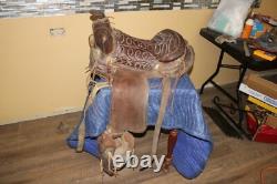 Antique Ornate Vintage Tooled Leather Horse Saddle Cowboy Western Decor