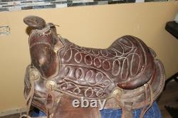 Antique Ornate Vintage Tooled Leather Horse Saddle Cowboy Western Decor
