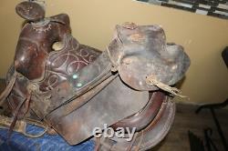Antique Ornate Vintage Tooled Leather Horse Saddle Cowboy Western Decor