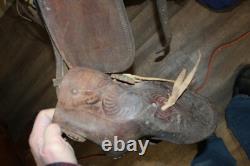 Antique Ornate Vintage Tooled Leather Horse Saddle Cowboy Western Decor