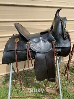 Antique R. T. Frazier high back loop seat A fork Western saddle