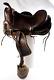 Antique Vtg Youth Western Saddle Beautiful Tooled Leather & Hooded Wood Stirrups