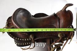 Antique VTG Youth Western Saddle Beautiful Tooled Leather & Hooded Wood Stirrups