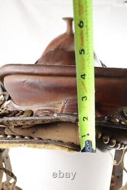 Antique VTG Youth Western Saddle Beautiful Tooled Leather & Hooded Wood Stirrups