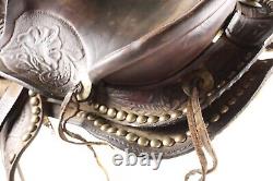 Antique VTG Youth Western Saddle Beautiful Tooled Leather & Hooded Wood Stirrups