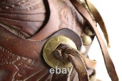 Antique VTG Youth Western Saddle Beautiful Tooled Leather & Hooded Wood Stirrups