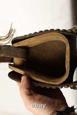 Antique VTG Youth Western Saddle Beautiful Tooled Leather & Hooded Wood Stirrups