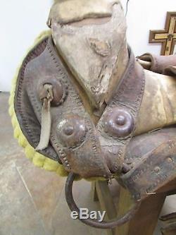 Antique Vaquero Saddle #1-Old Mexican-Western-Rustic-Cowboy-Leather-Western