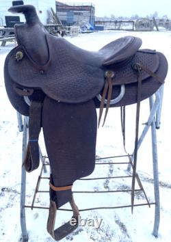 Antique/Vintage 14.5 Texas Tanning / TexTan slick seat roping saddle