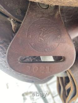 Antique/Vintage 14.5 Texas Tanning / TexTan slick seat roping saddle
