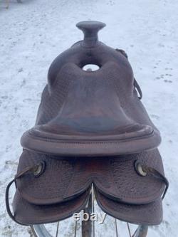 Antique/Vintage 14.5 Texas Tanning / TexTan slick seat roping saddle
