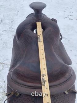 Antique/Vintage 14.5 Texas Tanning / TexTan slick seat roping saddle