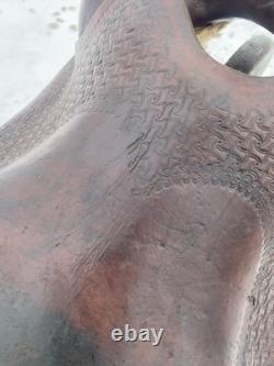 Antique/Vintage 14.5 Texas Tanning / TexTan slick seat roping saddle