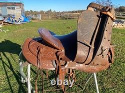 Antique/Vintage 15 tooled Western slick seat saddle VCC