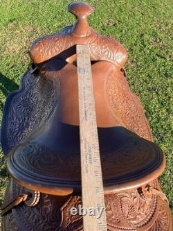 Antique/Vintage 15 tooled Western slick seat saddle VCC