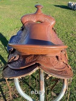 Antique/Vintage 15 tooled Western slick seat saddle VCC