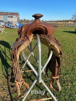 Antique/Vintage 15 tooled Western slick seat saddle VCC