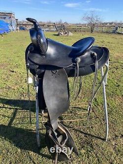 Antique/Vintage J. C. Higgins 15.5 slick seat Western saddle withtapaderos