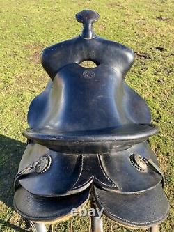 Antique/Vintage J. C. Higgins 15.5 slick seat Western saddle withtapaderos