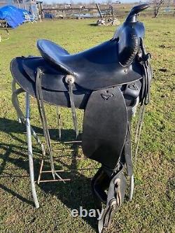 Antique/Vintage J. C. Higgins 15.5 slick seat Western saddle withtapaderos