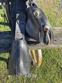 Antique/Vintage J. C. Higgins 15.5 slick seat Western saddle withtapaderos