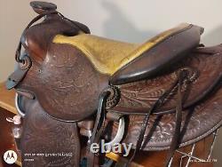 Antique Vintage Tooled Leather Western Saddle Good Condition