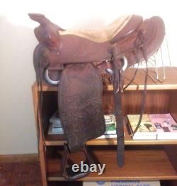 Antique Vintage Tooled Leather Western Saddle Good Condition